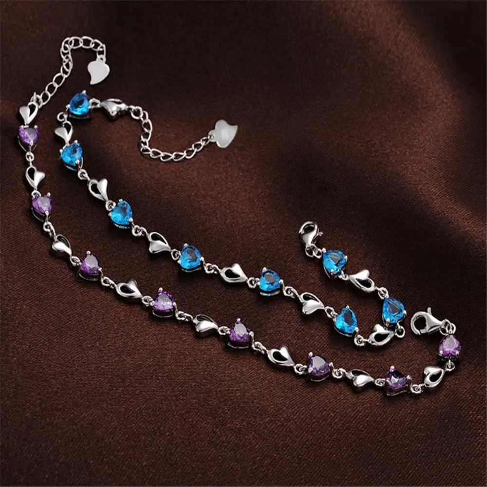 

YKNRBPH S925 Sterling Silver Bracelet Heart-Shaped Diamond Creative zircon Women's Wedding Crystal Silver Jewelry Bracelets
