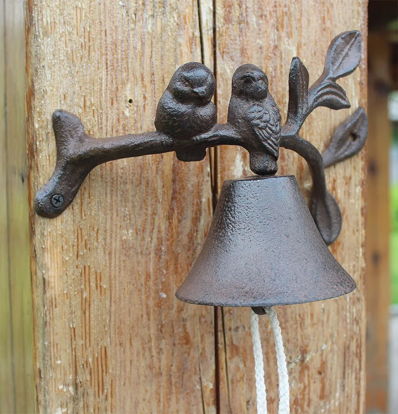 Cast Iron Dinner Bell Birds on Leaf Wall Mount Metal Door Bell