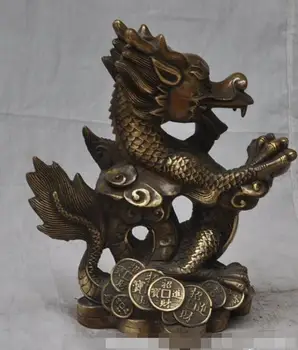 

S00053 Marked Chinese fengshui bronze brass zodiac dragon beast wealth lucky statue