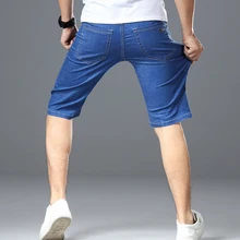 QUANBO летние новые эластичные джинсовые шорты мужские повседневные свободные прямые джинсовые шорты плюс размер 42 44 46 мужские шорты