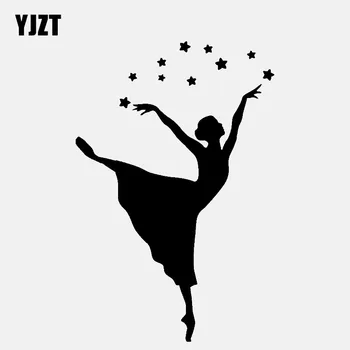 

YJZT 8.9CM*13.6CM Vinyl Decal Girl Dancer And Cute Stars Car Sticker Black/Silver C3-0698