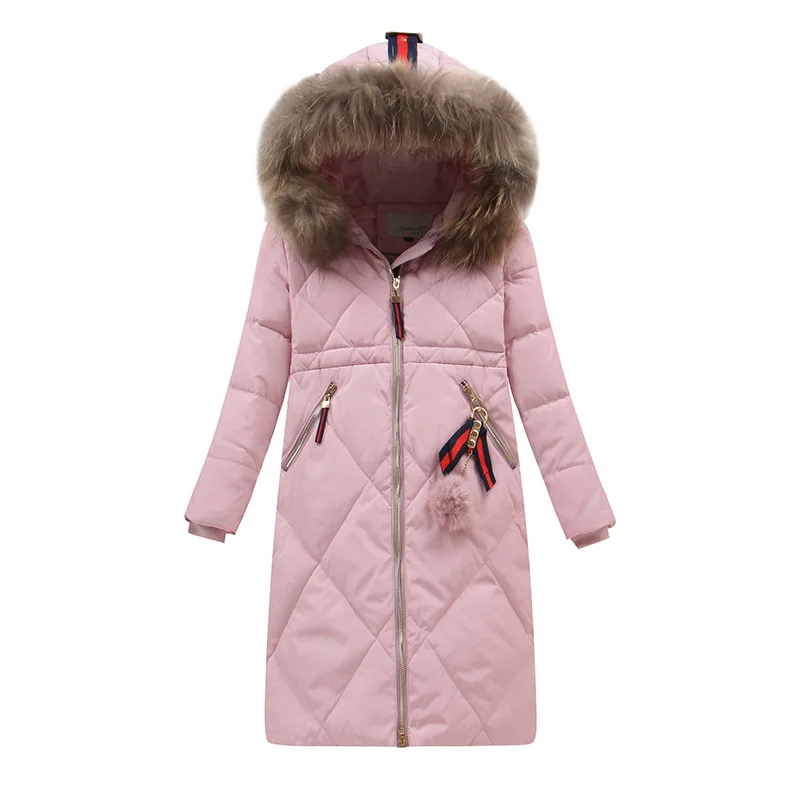 2017 New Army Green Genuine Brand Winter Girls X-Long Jackets Raccoon Fur Collar Hood Teenagers Girl's Down Parka Windproof Coat (19)