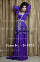 Sexy Long Sleeves Purple Chiffon Crystal Beaded Arabic Dubai Abaya Kaftan Long Evening Dresses 2013 New Fashion BO2438