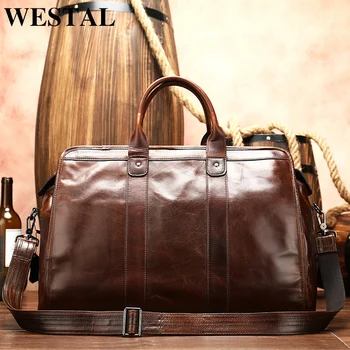 

WESTAL men's travel bag leather duffle bag men'genuine leather laptop/weekend bag for men leather travel bags hand luggage 8566