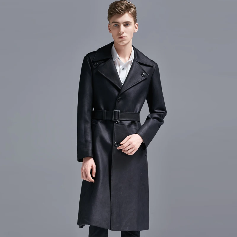S-6XL!!! 2019 New Men's clothing Deerskin velvet trench coat Autumn winter single-breasted over-the-knee Long Plus size coat