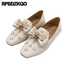 Плоские горный хрусталь жемчужный кристалл мюли бриллиант Дизайнерская обувь женская роскошь лоферы Квадратный носок тапочки пчела итальянский знаменитость последние красивая европейская Мода отправка капель