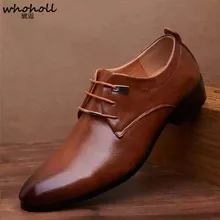 WHOHOLL British Business Dress Shoes Man Pointed-toe Lace Up Oxford Shoes Men Flat Formal Office Leather Shoes Black Brown hot sale autumn lace up square toe men dress shoes black leather shoes luxury male casual shoes man office feast formal shoes