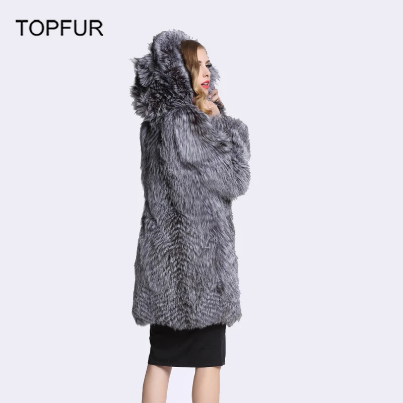 Женское меховое пальто TOPFUR цельное из натурального Меха чернобурки с меховым