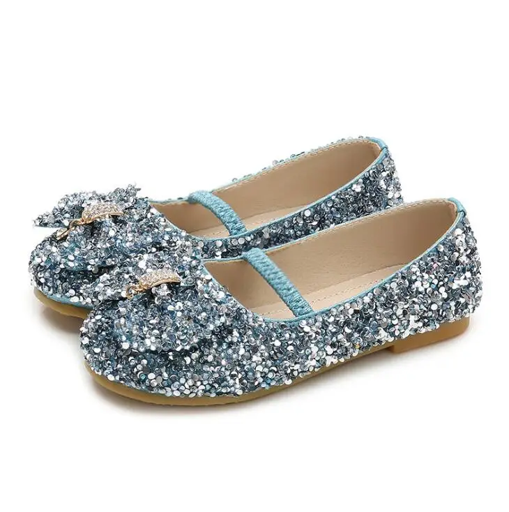 

Children Girls Leatehr Shoes Glitter Princess Flat Heels Sandals Pink Dance Weddings Kids Fashion Butterfly Crystal Party Shoes