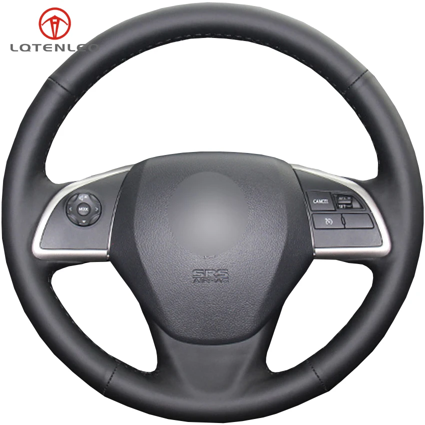 LQTENLEO Black Genuine Leather Car Steering Wheel Cover For Mitsubishi
