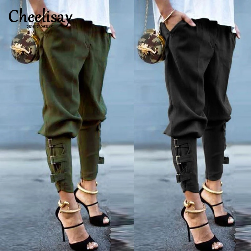 Solid Color Leisure Pencil Trousers Ribbon Design Streetwear Trousers Slim Stretch Fashion Woman Pants Women Cargo High Waist Solid Color Leisure Pencil Trousers Ribbon Design Streetwear Trousers Slim Stretch Fashion Woman Pants Women Cargo High Waist