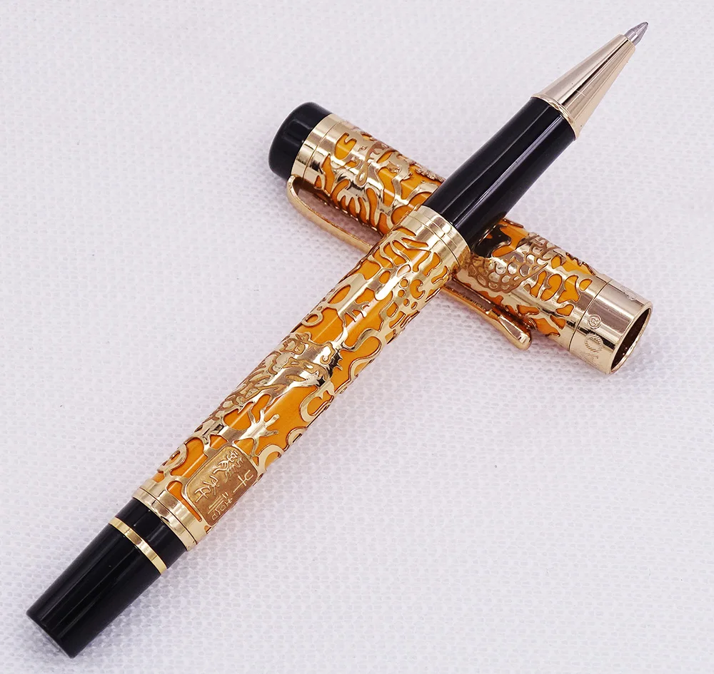 Jinhao 5000 винтажная Роскошная металлическая шариковая ручка с красивой текстурой дракона, черная и Золотая чернильная ручка для офиса и бизнеса - Цвет: Orange-Golden