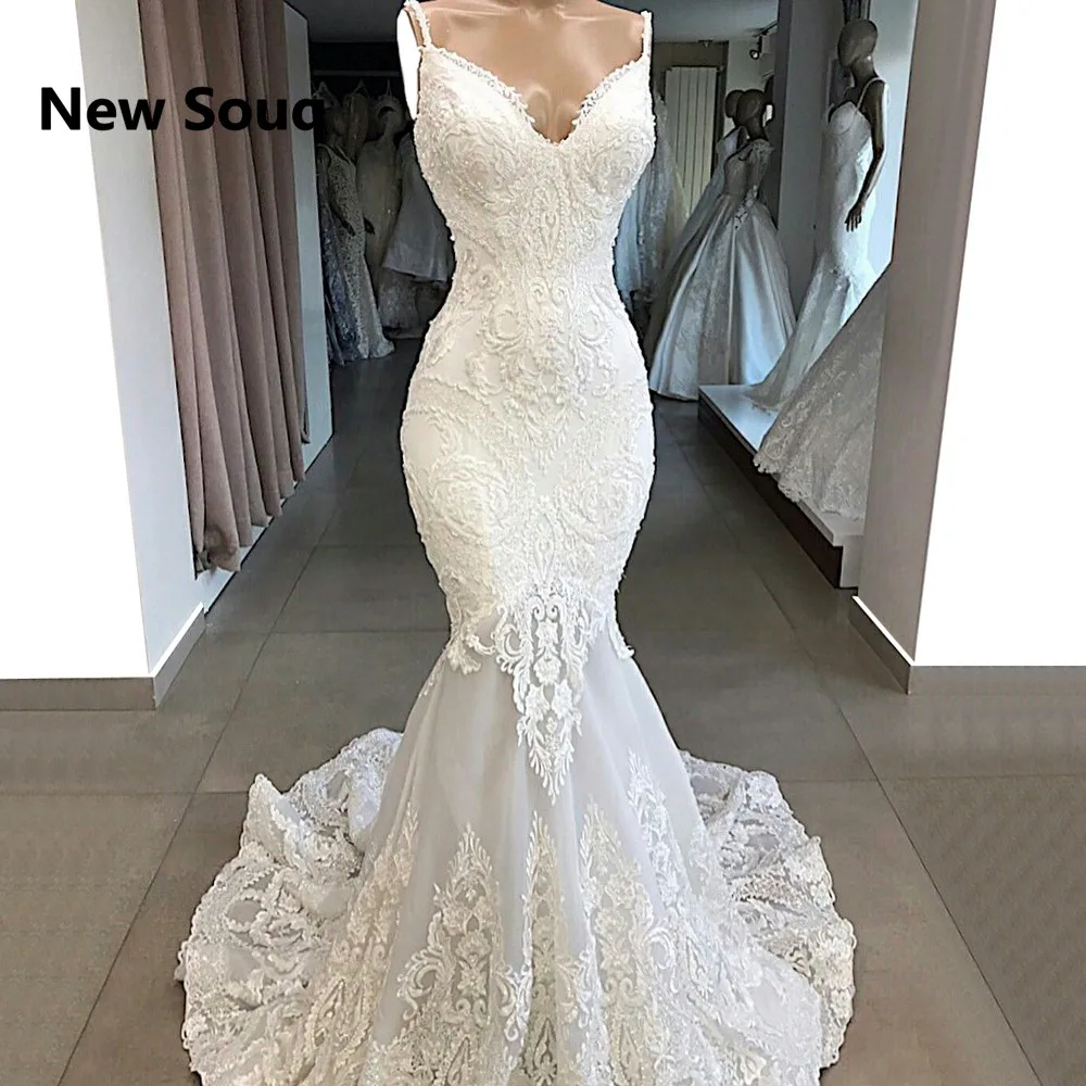 Sweep Train Spaghetti Applique Lace Wedding Dresses Summer Garden Country Mermaid Bridal Dress Wedding Gowns Robe De Marriage Sweep Train Spaghetti Applique Lace Wedding Dresses Summer Garden Country Mermaid Bridal Dress Wedding Gowns Robe De Marriage