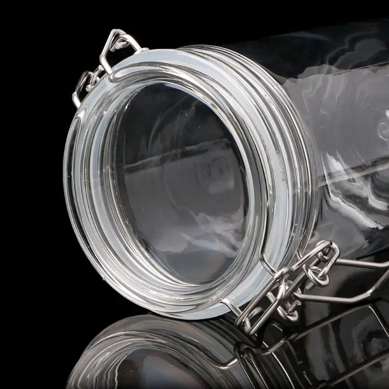 

800ML Plastic Square Clip Top Storage Jar With Airtight Seal Lid Food Container Tableware Preserving Kitchen Flour Pasta Spice O