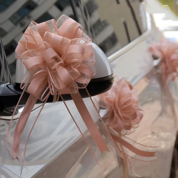 

30pcs Solid color white / gold beautiful 65mm large Pull Bow ribbon for bouquet flower Gift Packing Wedding Car Party Decoration