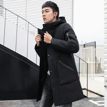 

Long Down Winter Jacket Men Solid Thick Warm Mens Parka Hooded Casual Slim Down Men Winter Coat
