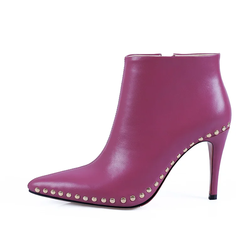 Wetkiss Новое поступление ботинки из натуральной кожи женская обувь ручной работы сапоги с застежкой на щиколотке с круглым носком и застежкой-молнией, зимние сапоги на высоком каблуке на осень - Цвет: Фиолетовый