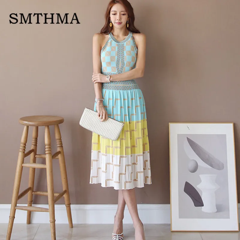 Photo Color SMTHMA Новое модное женское Элегантное трикотажное платье с геометрическим принтом сексуальное богемное праздничное летнее платье Vestidos - Цвет: Photo Color
