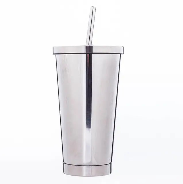 100pcs 500ml 17oz Coffee Straws Cups Double Wall Stainless Steel Vacuum