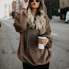 Winter Warm Casual Double Fuzzy 1/4 Zip Sweatshirt Faux Fleece Pocket Long Sleeve Oversize Sherpa Pullover Hoodies Coat Outwear fuzzy double pocket loose dress