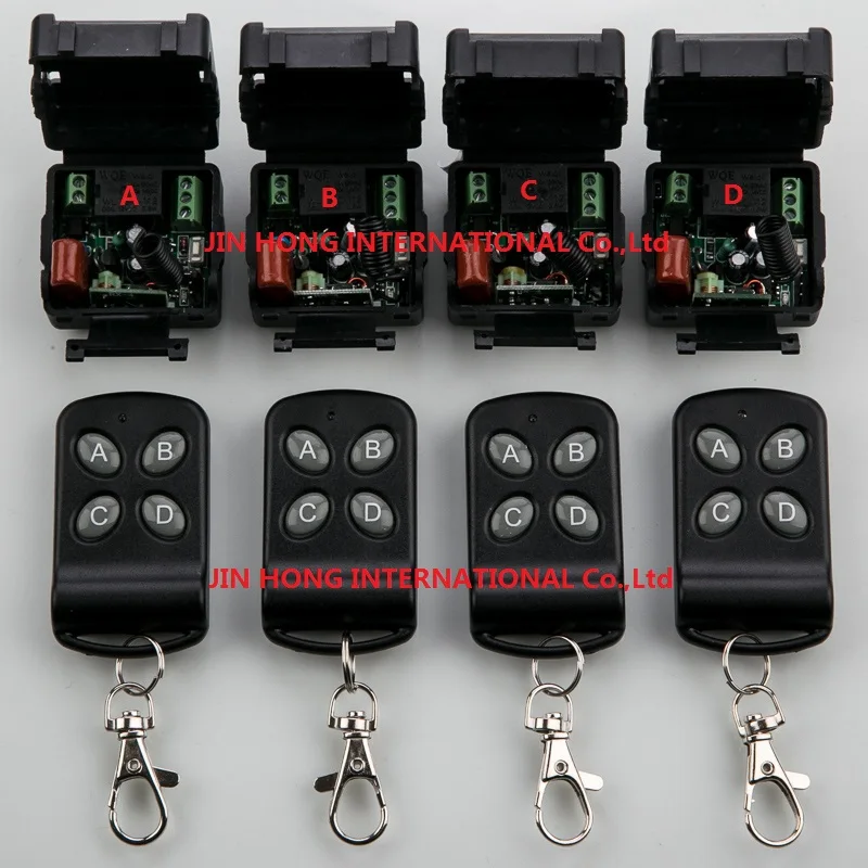 

AC220V 1CH Wireless Remote Control System teleswitch 4 transmitter and 4 receiver universal gate remote control /radio receiver