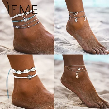 

IF ME Boho Multilayer Turtle Shell Beads Anklets For Women Moon Sun Vintage Beach Rope Ankle Bracelet on Leg Summer Foot Jewelry