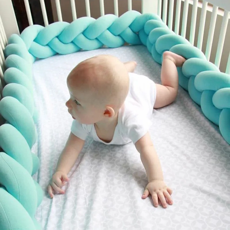

2018 1 Meter 2 Meter Baby Bed Bumper Pure Color Weaving Plush Infant Baby Crib Protector For Newborns Baby Room Decoration