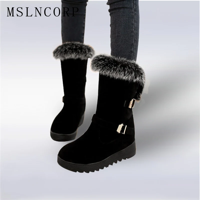 

New 2017 Autumn Winter warm Snow Boots Shoes Rabbit Fur Women Platform Fashion Women's Boots ladies Woman Ankle Botas Size 34-43