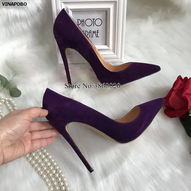 purple Pointed Toe Women Pumps Women Shoes Pumps High Heels Suede Leather OfficeThin Heel Lady Shoes Party Wedding Shoes Women