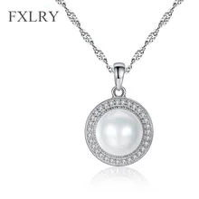 

FXLRY New Design S925 Sterling Silver 9-9.5mm Pearls Natural Freshwater Pearl Round Pendant Necklaces Fashion Women Jewelry