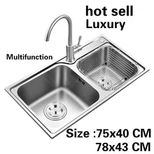 Квартира кухня роскошный двойной паз раковина сделать Блюда Высокого Качества 304 нержавеющая сталь Горячая 75x40/78x43 см