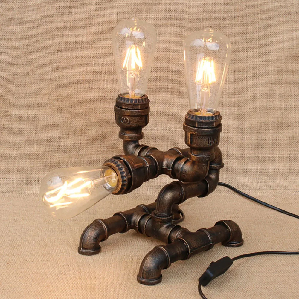 Vintage creative steam punk robot table lamp e27 110v 220v art deco reading desk light for study bedroom bedside workshop office