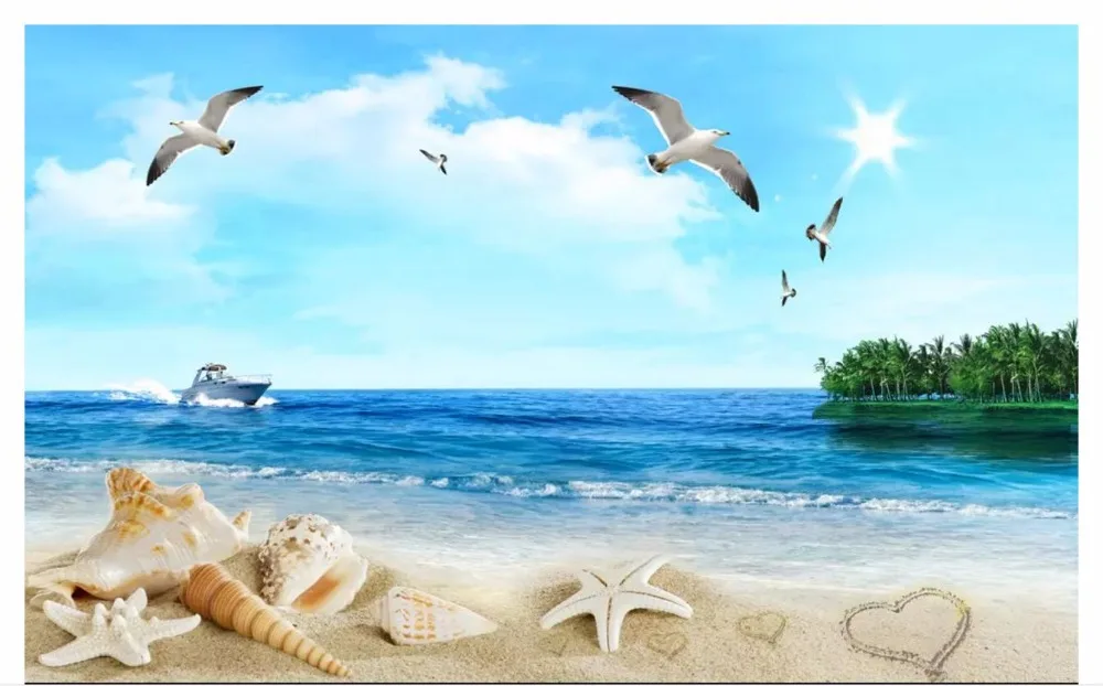 

Пользовательские фото обои 3d обои для стен 3 d голубое небо море, солнце, Пляж Морская звезда морской пейзаж настенная бумага Декор для гостиной