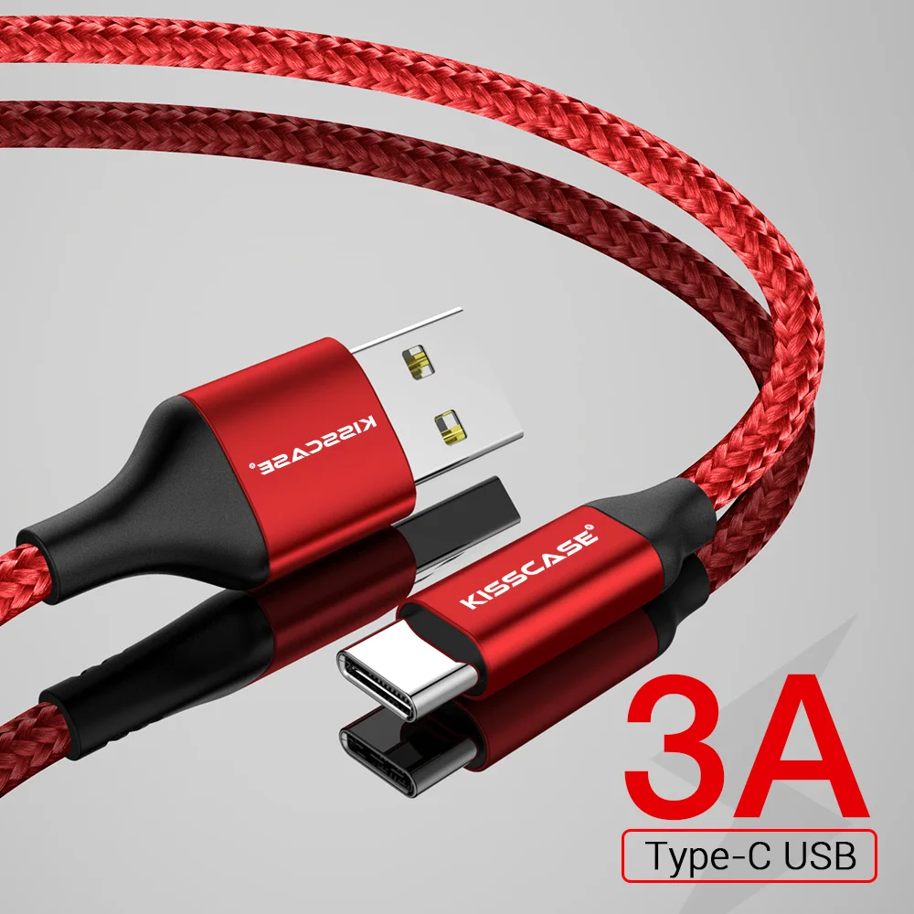 KISSSCASE 3A провод для быстрой зарядки USB кабель для iPhone Android Micro USB кабель type c USB C кабели для samsung huawei Xiaomi провод - Цвет: Red type-c