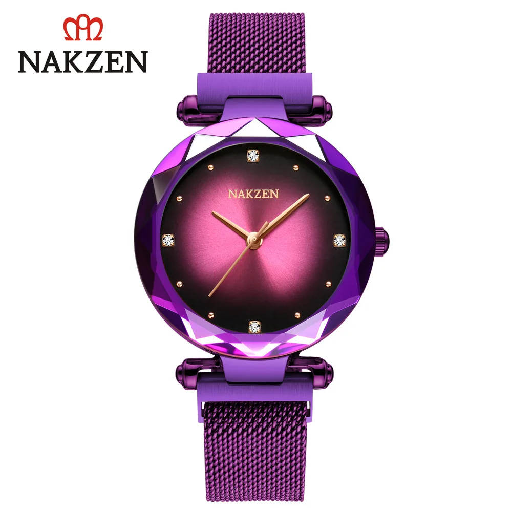 

NAKZEN Ladies Watch Advanced Japanese Movement Women Watch Magnet Stainless Steel Mesh Belt Waterproof Diamond Dial Female Clock