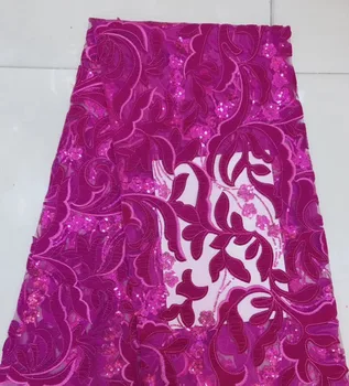 

African Tulle Lace Fabrics With sequins PWD1881131 Fushia pink flower Embroidery Net Lace African French Lace High Quality