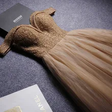 2019 lujosos vestidos de noche largos con cuentas elegantes de tul champán vestidos de fiesta Formal vestido de fiesta con cordones en la espalda vestido de fiesta