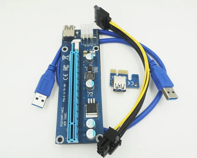 Lot USB 3.0 PCI-E Express 1x To 16x Extender Riser Card Adapter 6PIN Power Cable