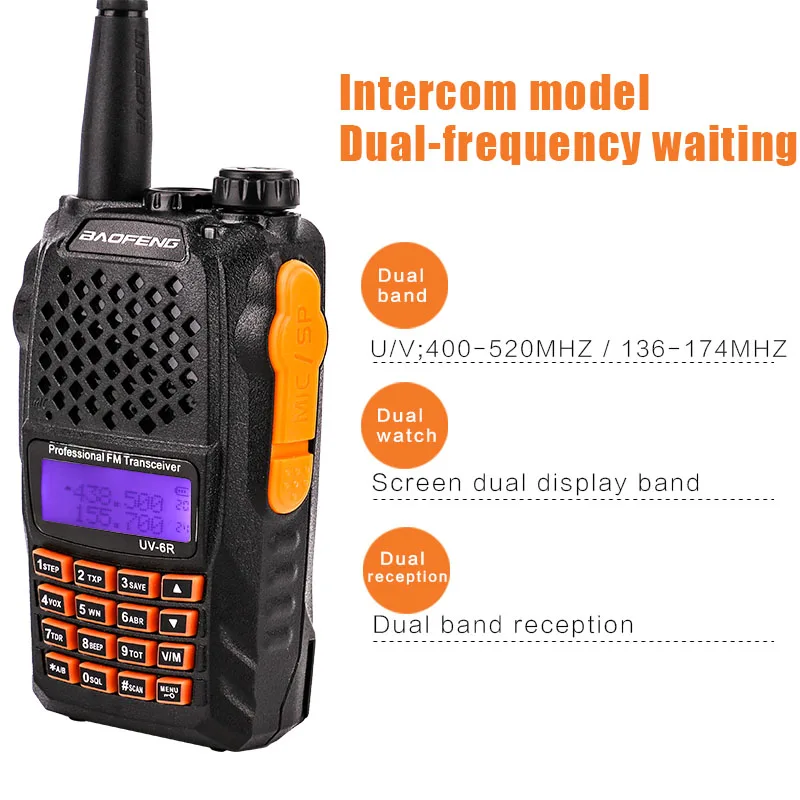 Baofeng UV-6R двухстороннее радио walky talky Профессиональный для sdr hf трансивер CTCSS DCS RX/TX звуковой сигнал VOX Функция uv6r ham радио cb