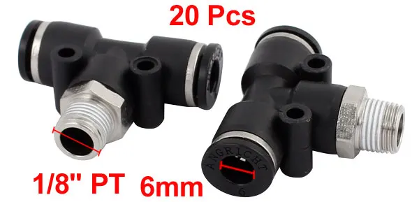20pcs T Type 1/8" PT Male Thread 6mm Push In Joint Connector Quick Fitting