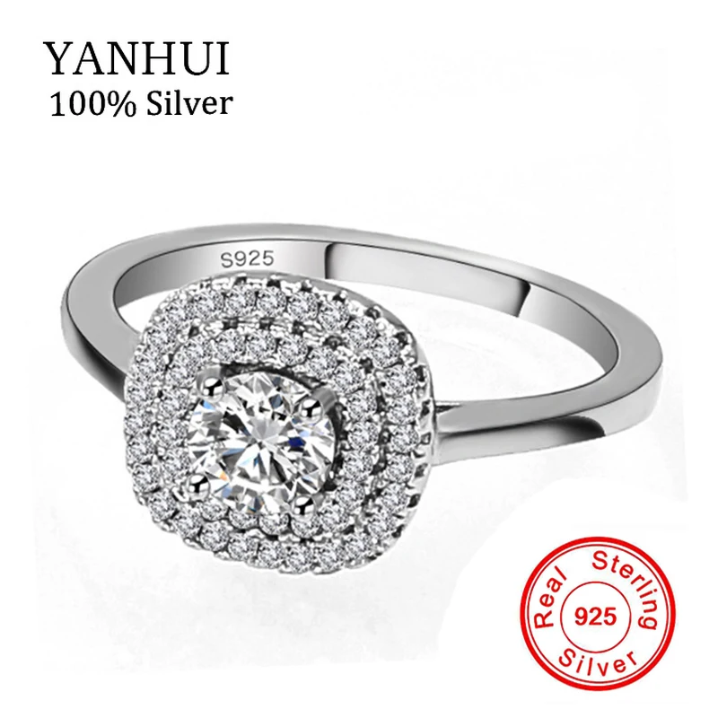 

YANHUI Luxury original Natural 925 Silver Ring Micro Inlay CZ Zircon Engagement Ring Band Wedding Jewelry Rings For Women KYRA07