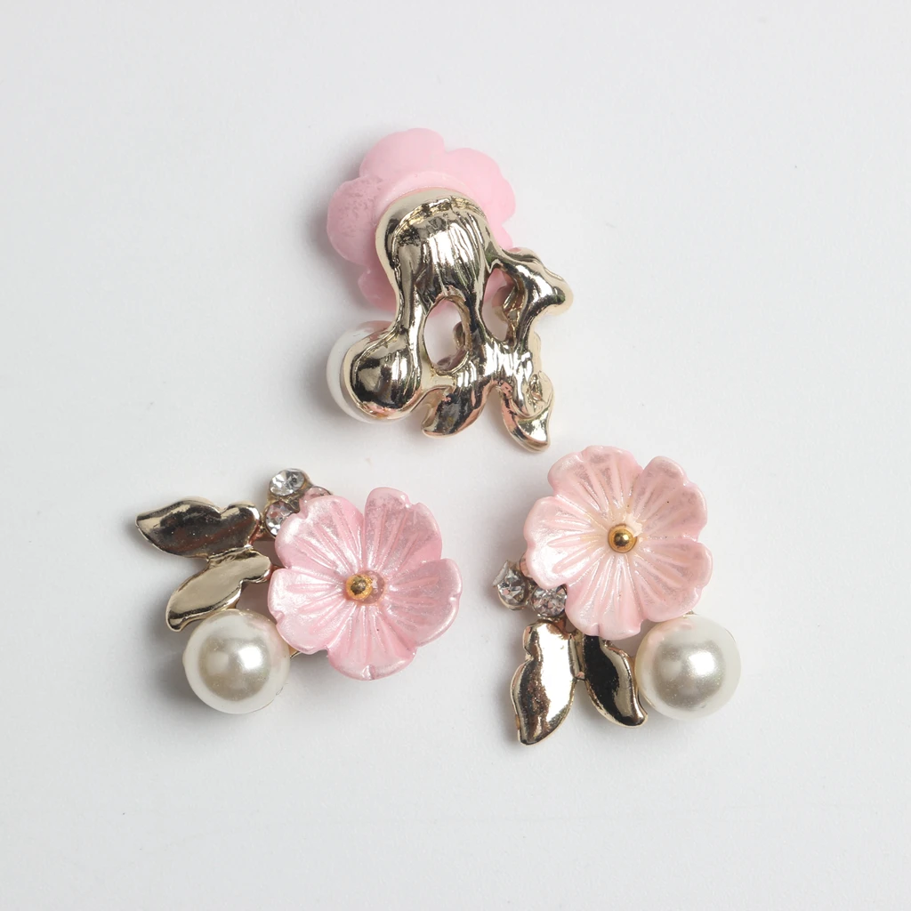 10pcs Gold Plated Flower Buttons Flatback Pearl Embellishment for Handmade Flower Wedding Decoration DIY Headbands Hair Bows