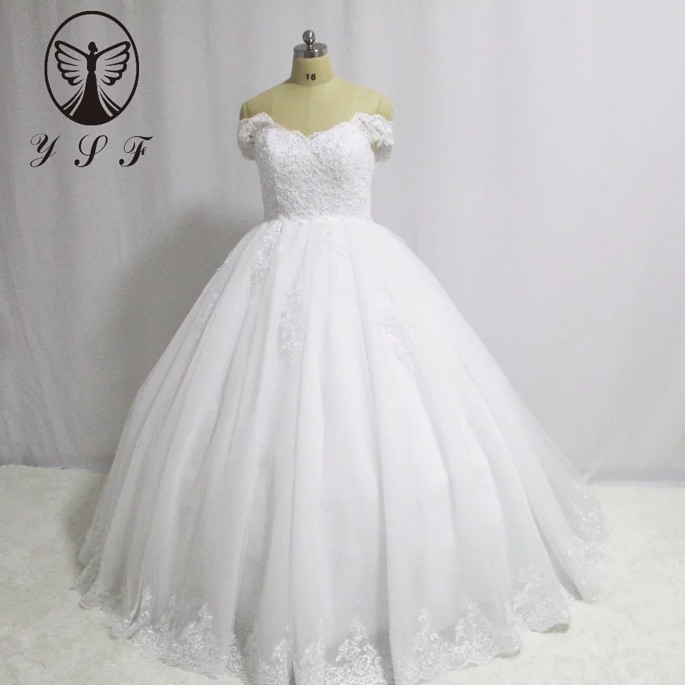 

Vintage Off the Shoulder Sweetheart Appliqueds Beaded Short Sleeve Princess Country Wedding Dresses