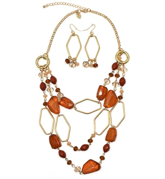

Handmade Crystal beads chain bohiemian statement necklace earring jewelry set
