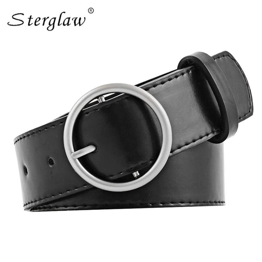 

New female fashion casual round buckle wide Belts for women pinceis jeans belt Women's leather straps ceinture 95-105cm N107