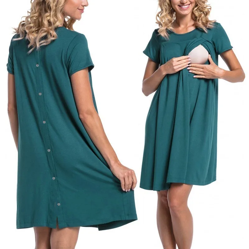 

ENXI Casual Maternity Nursing Dress Clothes Pregnancy Pregnant Solid Breastfeeding Women's Dress Mother Home Clothes
