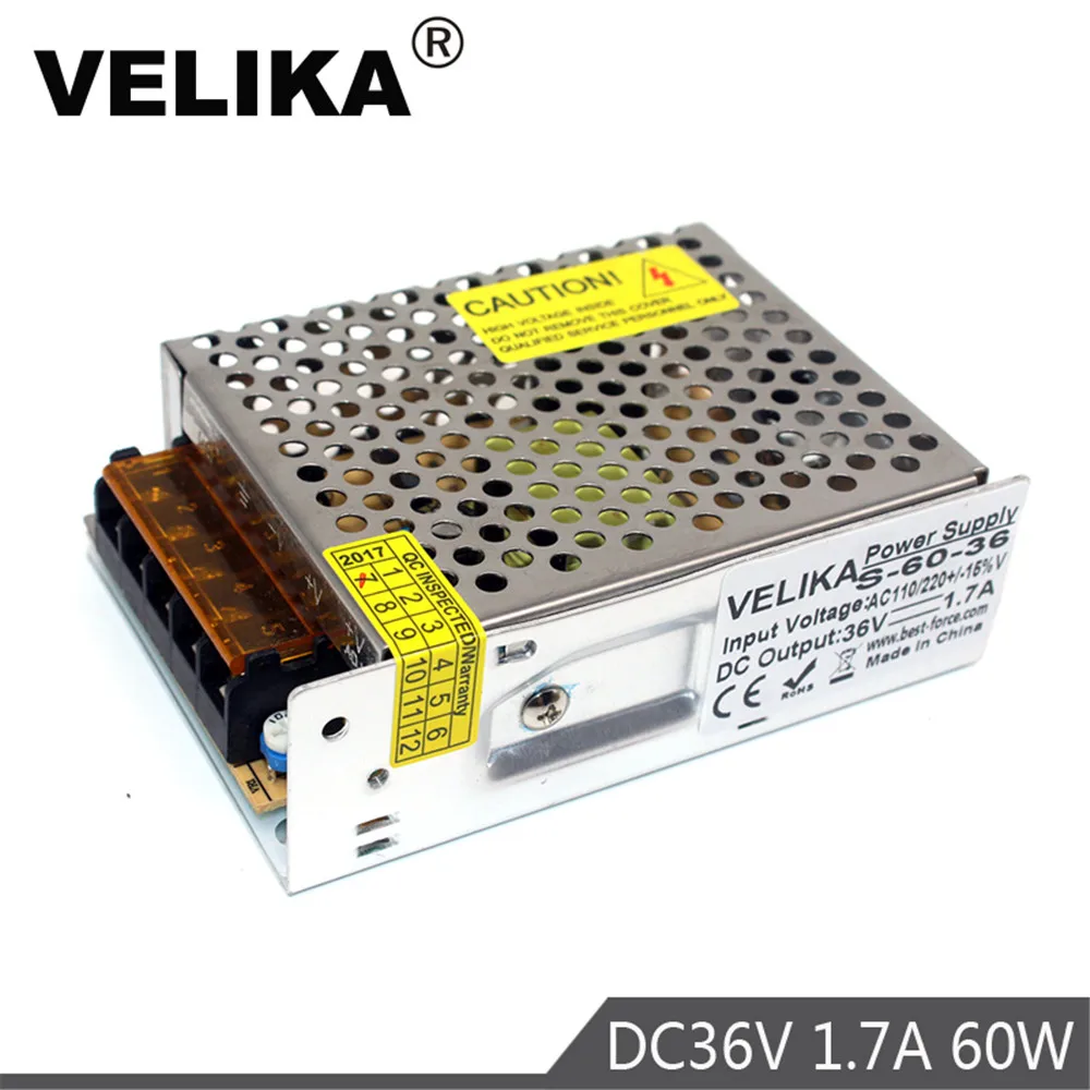 Один Выход Питание DC36V 1.7A 60 W Светодиодный драйвер адаптер питания, трансформатор 100-240 В переменного тока до DC36V импульсивный источник питания для ЧПУ видеонаблюдение двигатель подвесной светильник