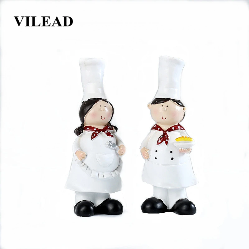 

VILEAD 17cm 2 Pcs/Set Resin Couple Chef Figurines Nordic Creative Handicrafts Home Living Room Cute Trinkets Ornaments For Home