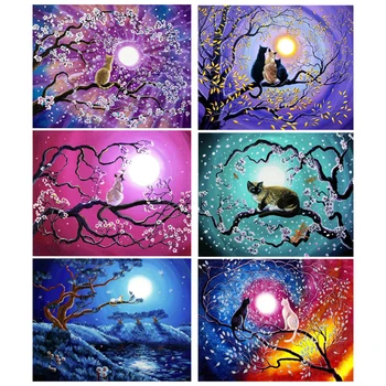 

New Full Square Animals Cat Diamond Painting Cross Stitch Diamond Embroidery Kits Patterns Rhinestones Mosaic Home JK