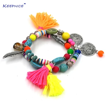 

Ethnic Bohemia friendship bracelet colorful tassel charms bracelets beaded Bracelets
